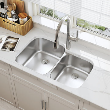 32 Inch Undermount 60/40 Double Bowl Stainless Steel Kitchen Sink | 304 Stainless Steel, 18 Gauge Thickness