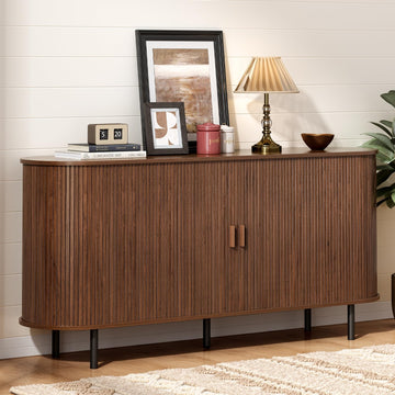 63" Sideboard Buffet Cabinet, Sliding Door/Adjustable Shelf, Walnut