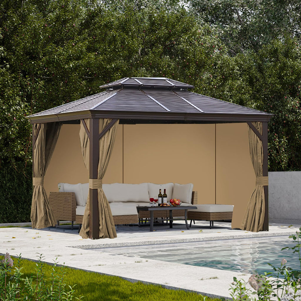 10x12 Gazebo Curtains Outdoor Waterproof, 4 Panel Sidewalls, Brown