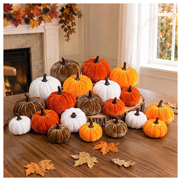 Fall Pumpkin Decor, 20 PCS Fall Decorations Fake Artificial Velvet Pumpkins with 4 Size & Color, Autumn Thanksgiving