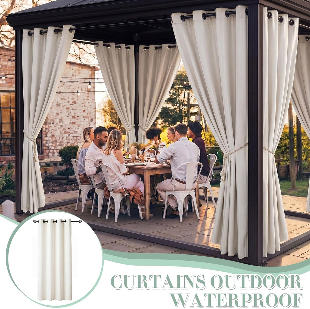Outdoor Curtains 6 Waterproof Panels with 6 Pcs Woven Curtain Tieback Weatherproof Privacy Drape Curtain Grommet Top