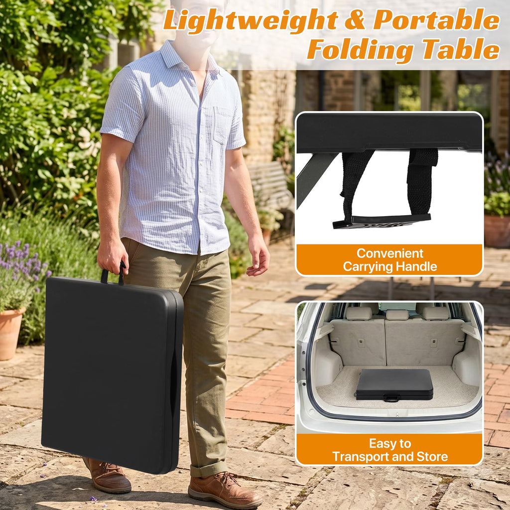 4ft Folding Table, Adjustable Height Plastic Foldable Table, Black