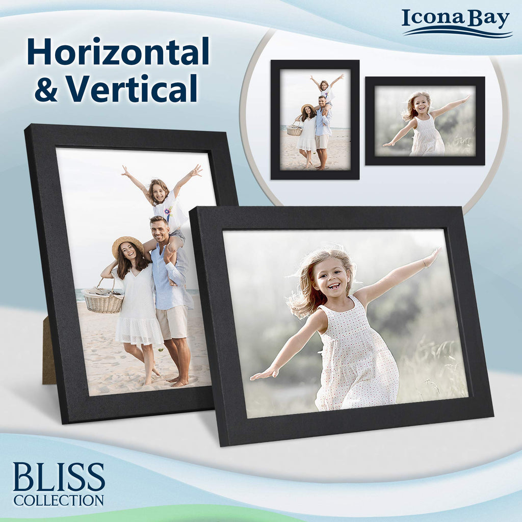 5x7 Picture Frames - Black, 12 Pack - Modern Style Engineered Wood Frames - Table Top or Wall Mount - Bliss Collection