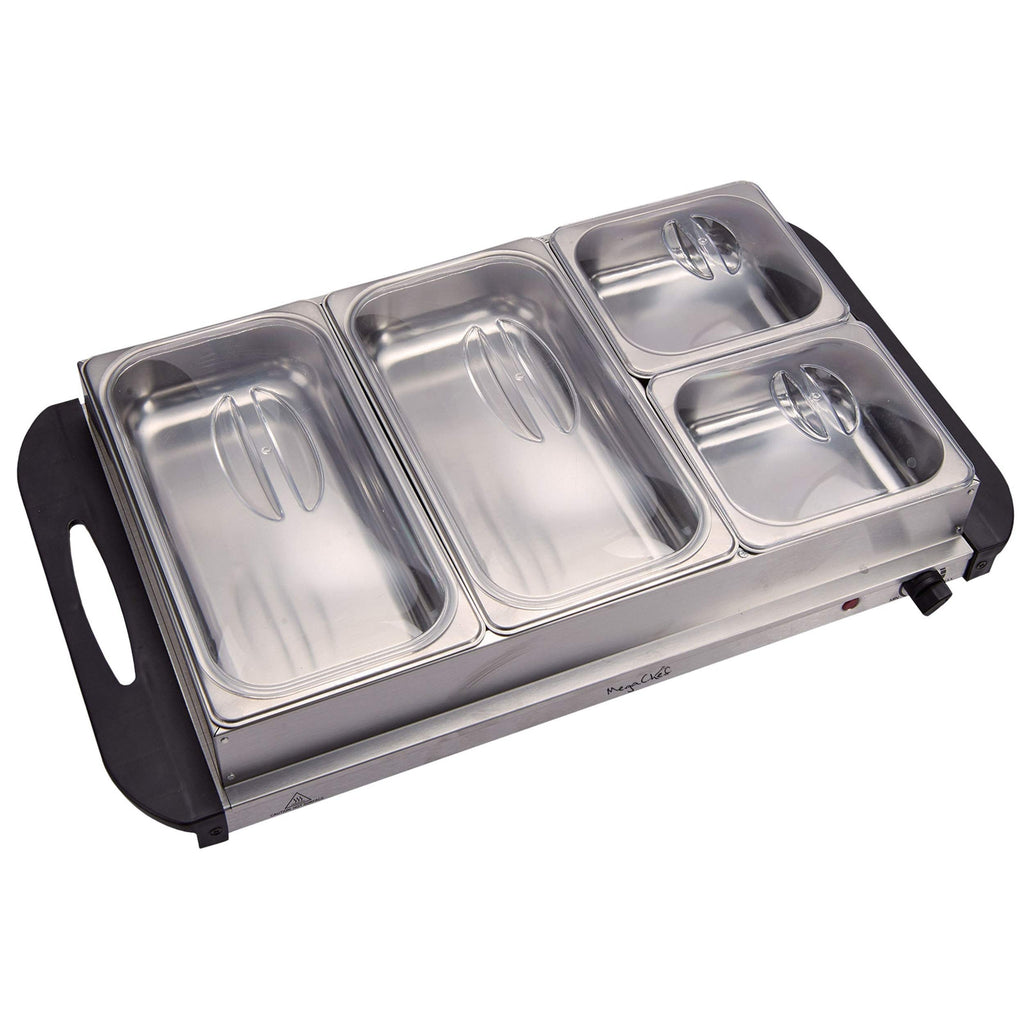 4 Section Buffet Warmer Server - Professional Hot Plate Food Warmer Station, Easy Clean Stainless Steel, Portable &