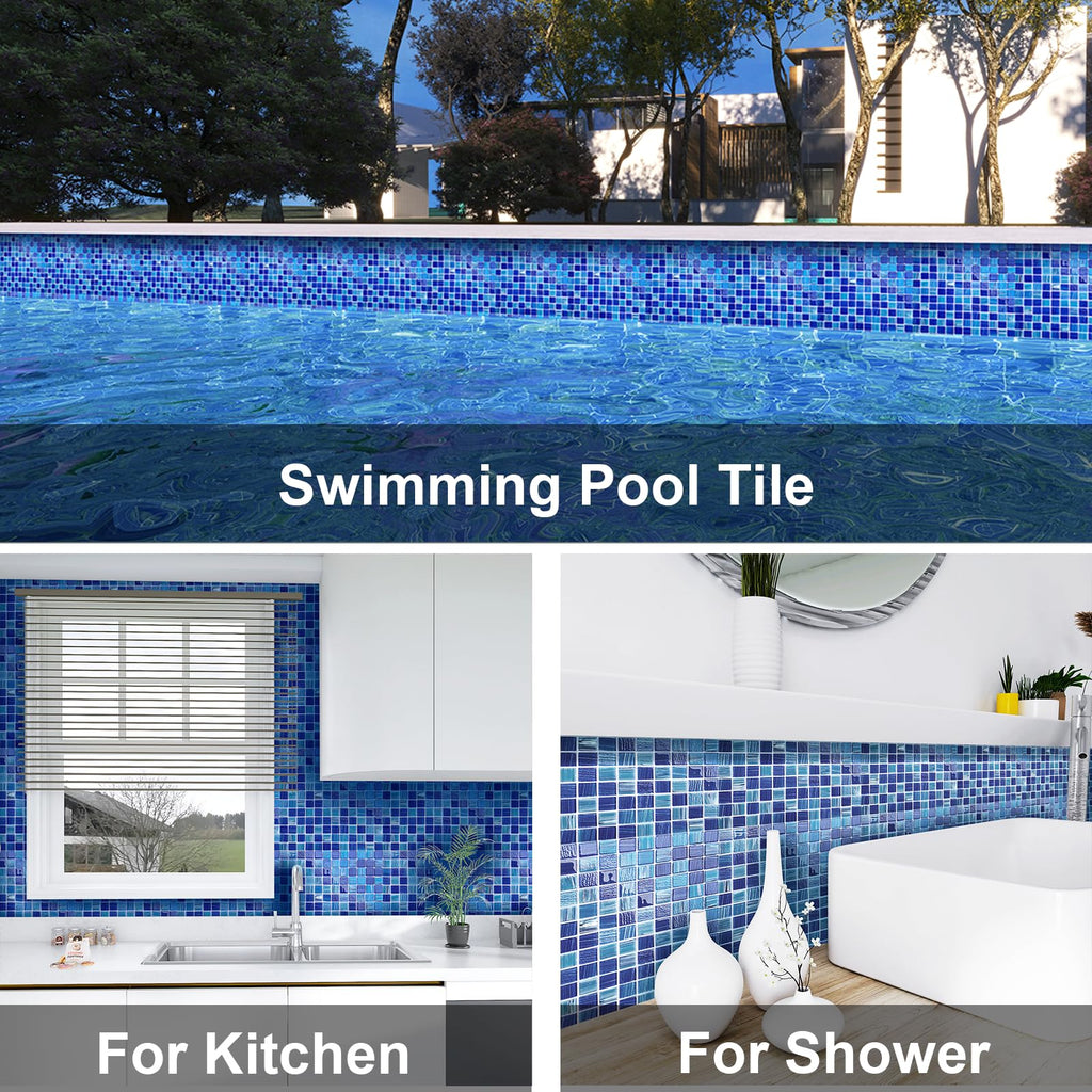 5 Sheets Glass Mosaic Tiles Backsplash, Pool Tiles, 12" x 12" Kitchen Backsplash Tile, Glass Tiles Border Shower Wall