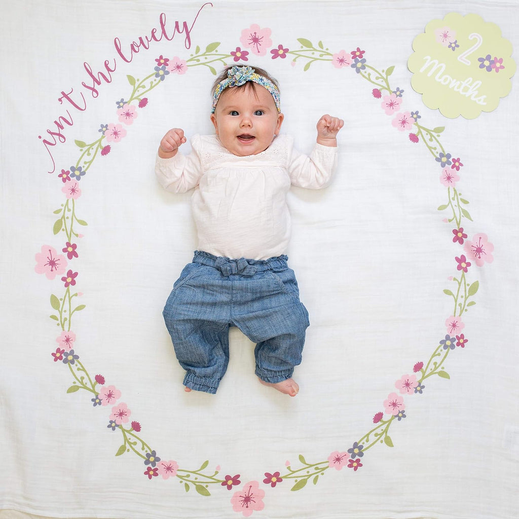 Baby's First Year Milestone Blanket and Card Set | 40in x 40in (Isn't She Lovely)