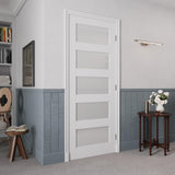 32" x 80" Prehung Door Interior, 5-Panel Tempered Frosted Glass Solid Core Door Slab with Easy Assembly Jamb Kit