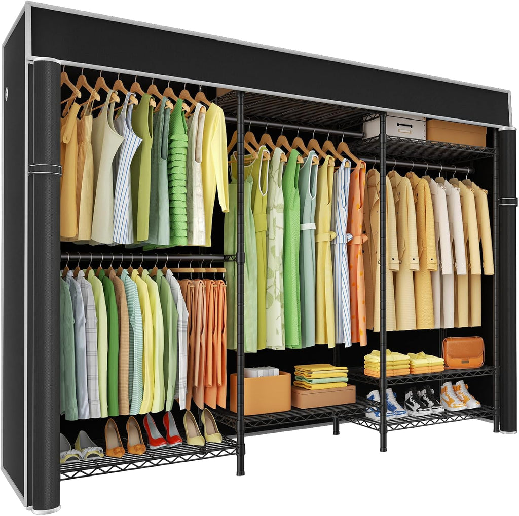 E13C Heavy Duty Closet Organizer System,Freestanding Clothing Racks for Hanging Clothes,Adjustable Garment Rack 63" W