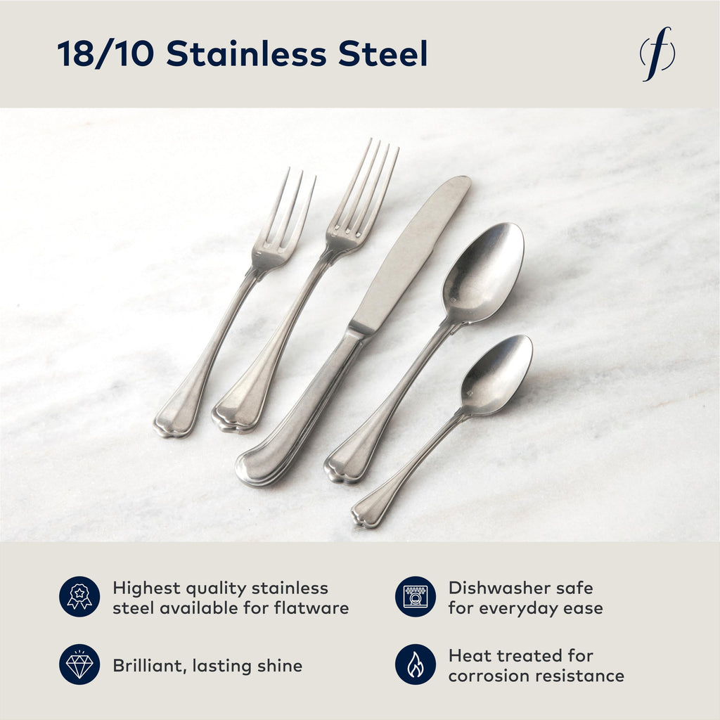 San Marco 18/10 Flatware 5 Piece Place Setting, Service for 1, Antique Silver