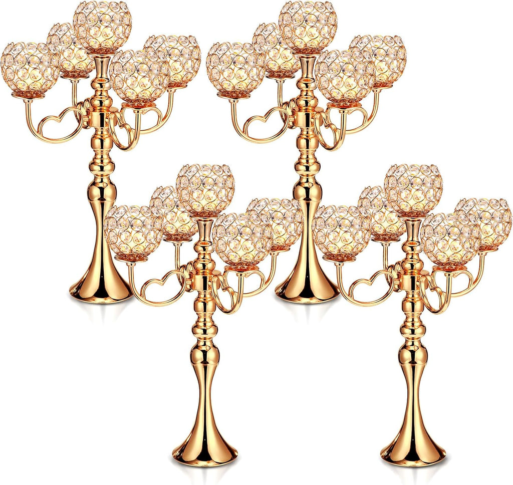 4 Pcs 5 Arm Crystal Candelabra Centerpieces for Tables 21.5 Inch Tall Crystal Candle Holders Bowlrty Events Table