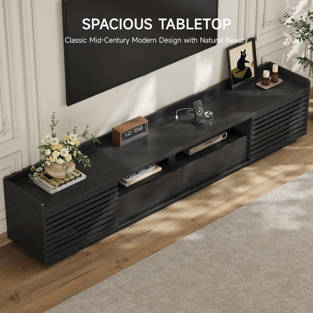 78.7" TV Stand for TV Up to 85", Mid-Century Modern TV Console Black