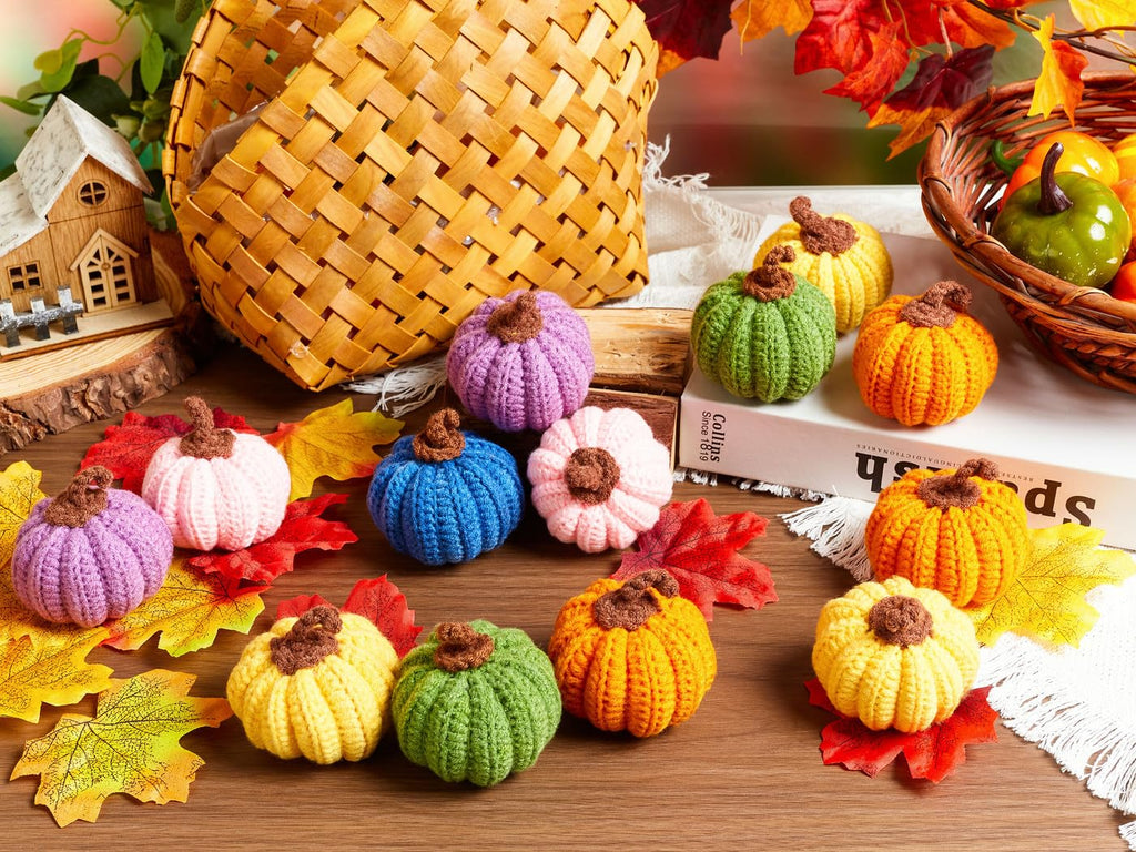 Orange Pumpkin Decor Thanksgiving Tables Fillers Crochet Fall Basket