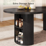 41-78 Inch Extendable Dining Table for 4-8, Fluted Expandable Kitchen Table with Storage, 2 Leaf, Mid Century Modern