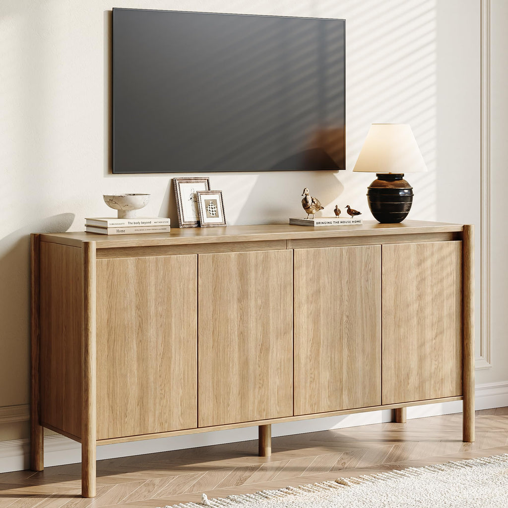59" Oak Sideboard Buffet Cabinet with Solid Wood Legs