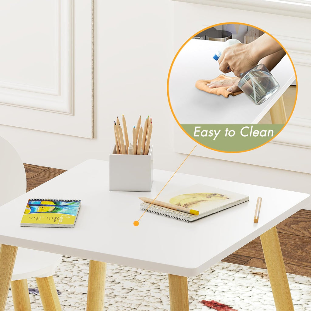Wooden Toddler Table and Chair Set, Round-Back Design, White