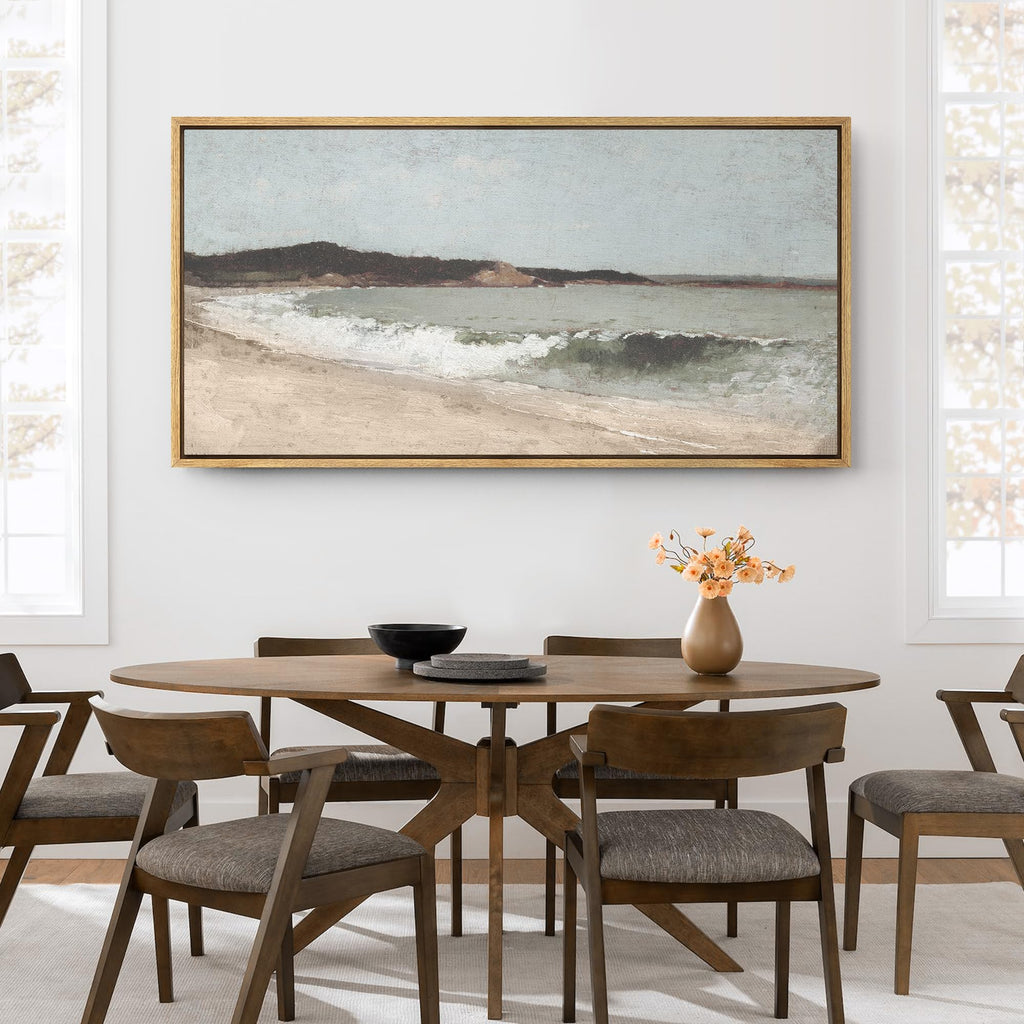 Extra Large Framed Canvas Print Wall Art Coastal Serenity Beachscape Ocean Illustrations Modern Art Calm Warm