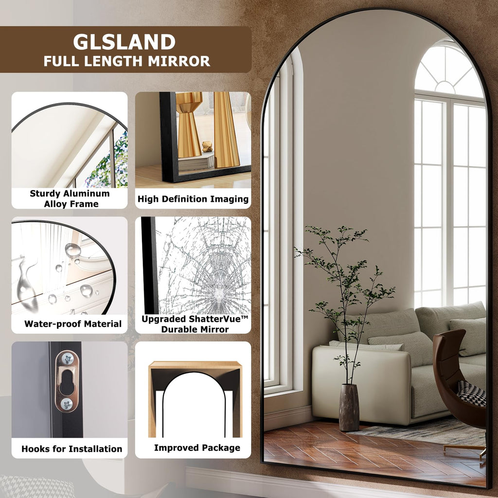 30x71 Arched Full Length Mirror, Large Full Body Floor Mirror Black