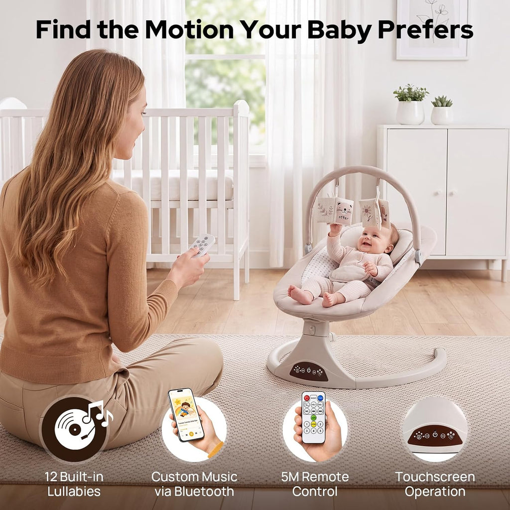 Swing - Electric Infant Swing with 5 Speeds, 12 Melodies, Timer & Portable Design for Newborns to Infants