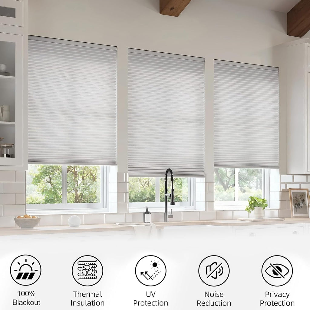 Dual Tensioner 1.5" No Drill Cellular Shades for Indoor Windows, Cordless Privacy No Drill Cellular Shades for Indoor