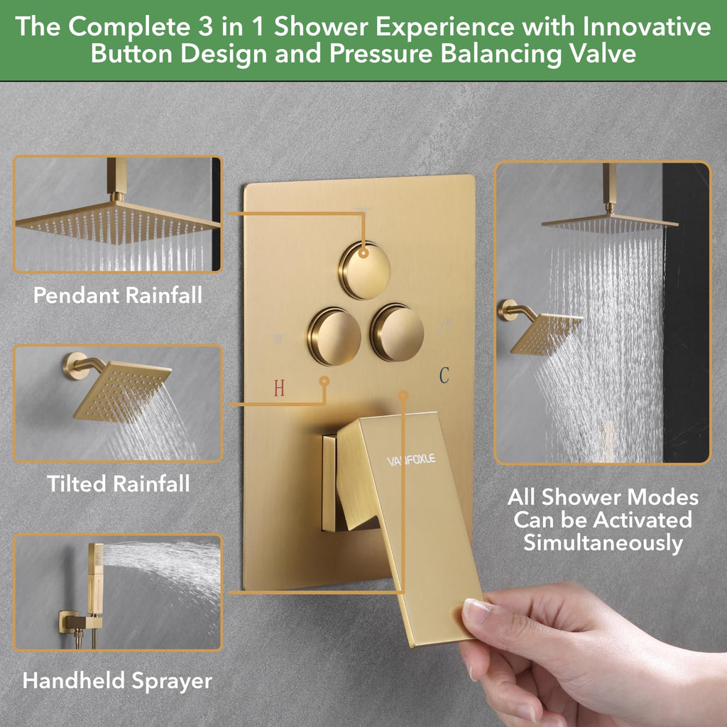 Shower System, Brushed Gold Shower Faucet Set, Shower Head Handle
