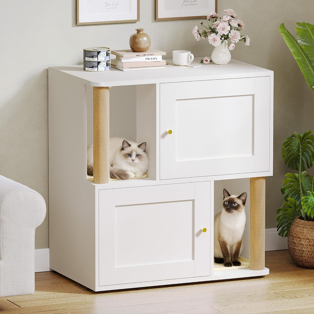 Double Cat Litter Box Enclosure, Litter Box Cabinet for 2 Cats, Hidden Cat Litter Box Furniture, Dog-Proof Litter Box