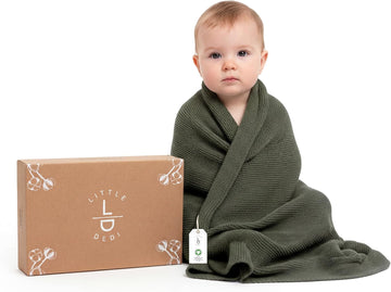 Organic Cotton Baby Blanket 30x40, Pepper Green - GOTS Certified, Soft Knit Swaddle with Gift Box, Breathable