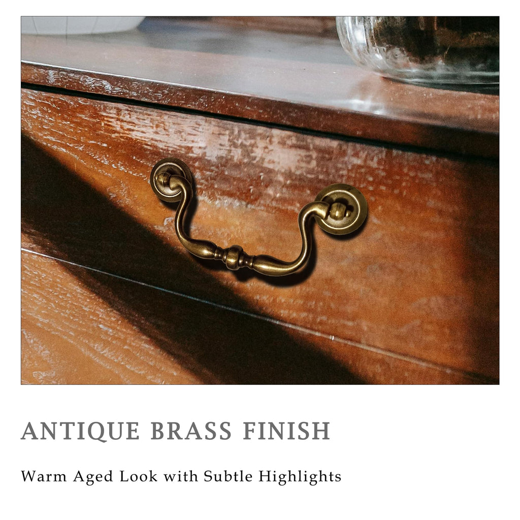 Antique Brass Drop Bail Drawer Pulls 4 Pack, 4 Inch Hole Centers