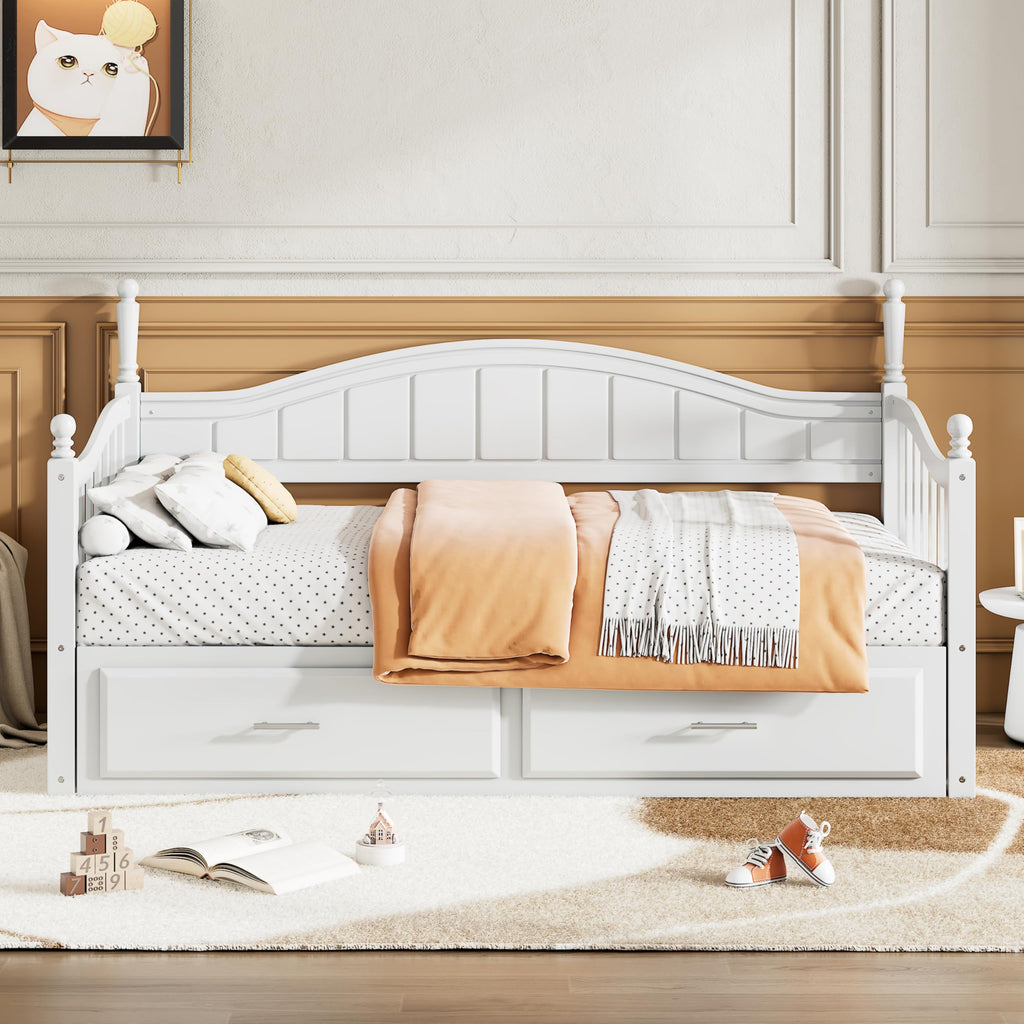 Multifunctional Extending Day Bed with Trundle & Drawers Twin to King Wood Sofa Bed with Headboard No Box Spring