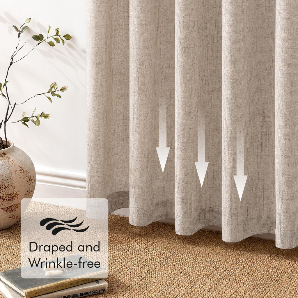 Linen Textured Small Kitchen Window Curtains Over Sink, Semi Sheer Farmhouse Cafe Curtain 36 Inch Long Short Back Tab