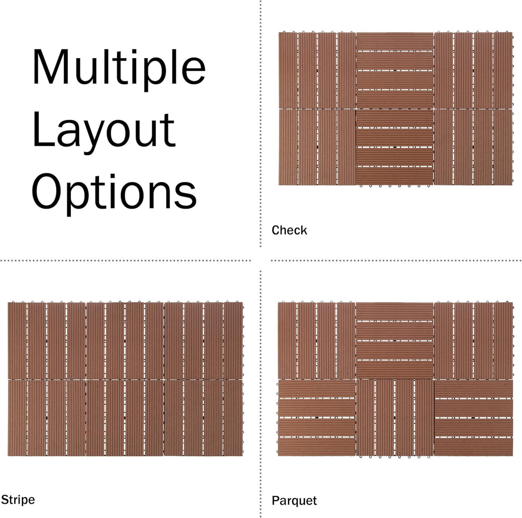 Interlocking Deck Tiles - 6-Pack 11.6-in Wood Plastic Composite All-Weather Outdoor Flooring Balcony Poolside or Patio