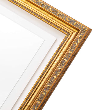 4x4 Inch Frame Gold Vintage Antique Solid Wood Picture Frame | 1.25 Inch Moulding Width | Includes UV Acrylic