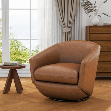 Faux Leather Swivel Accent Chair, Fully Assembled Armchair, Brown