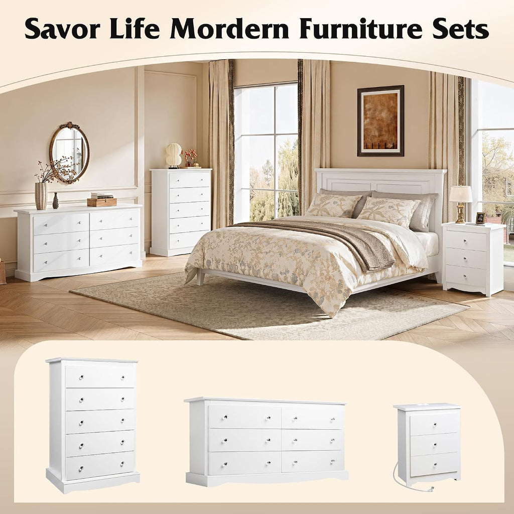 5 Drawer Dresser, 45" Tall Dresser with Exclusive Anti-Tip Structure, Modern Chest of Drawers with Large Capacity