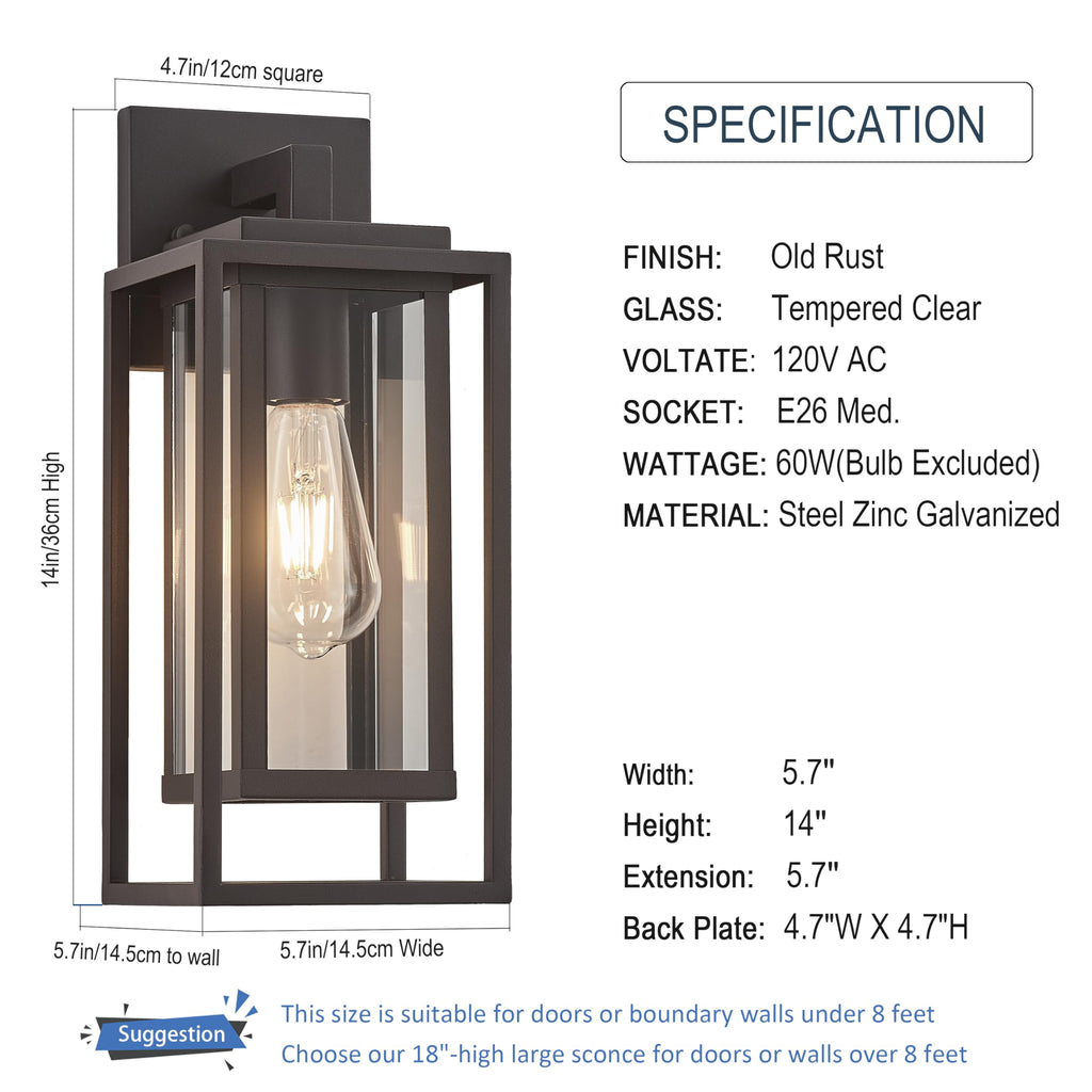 14" Double Cage Outdoor Wall Light, 2Pack Exterior Lantern Sconce