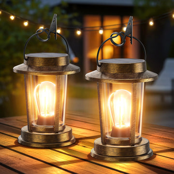 Lanterns Outdoor Waterproof 2 Pack, Upgraded Solar Lights Outdoor, Bright Solar Powered Lanterns Decorative, Hanging