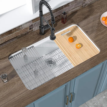 33" x 19" Undermount or Drop In Workstation Kitchen Sink White | Workstation & Island, Fireclay single bowl, Dual