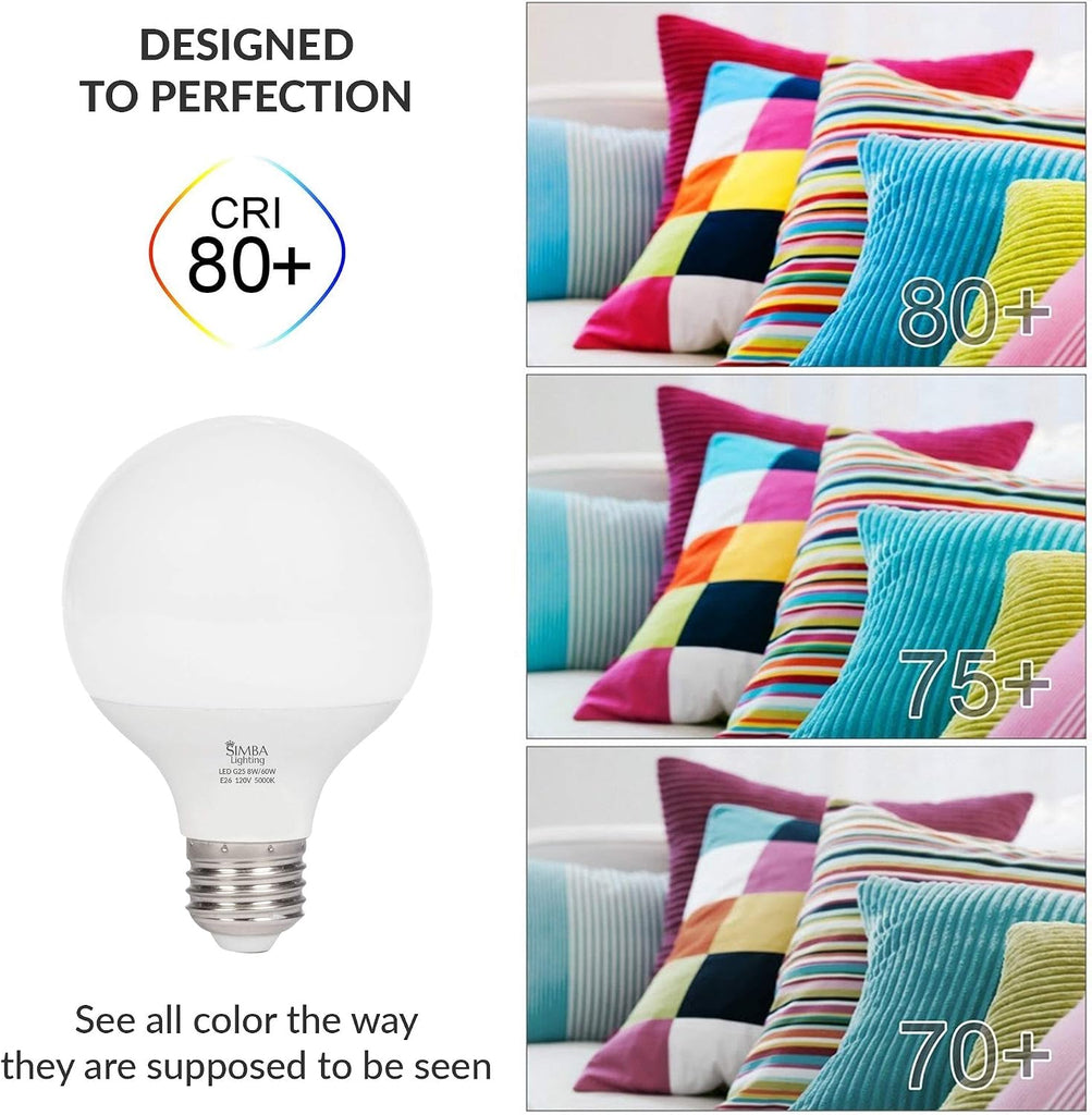LED G25 Bulbs 8W 60W Equivalent 120V E26 Daylight, 3 Pack