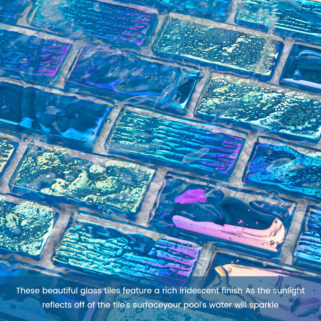 Glass Mosaic Tile Backsplash Fantasy Blue 12 x 12 Inch Glossy Pool Glass Tile for Swimming Kitchen Bathroom Shower