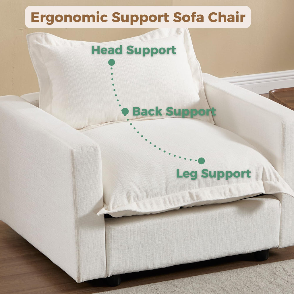 97" Modular Sectional Sofa with Moveable Ottoman Upholstered Deep Seat Linen Couch Set with Soft Pillows L Shaped