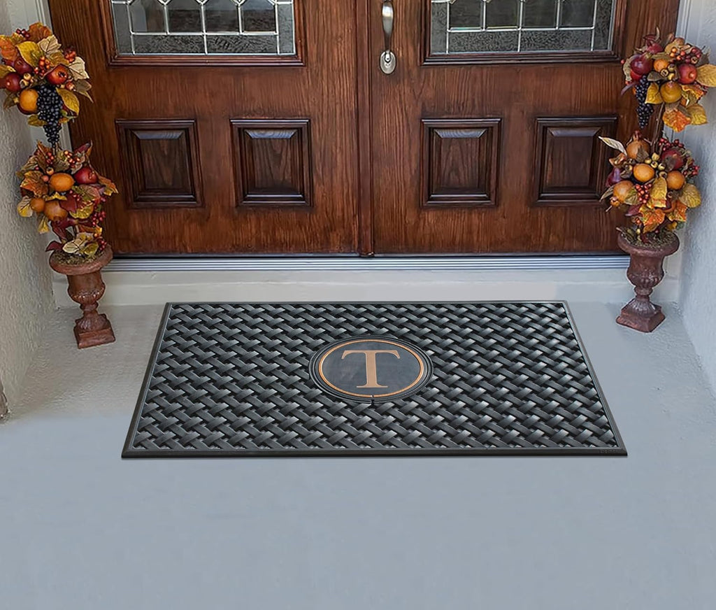 A1HC Natural Rubber Front Door Mat 24x39 inches, Monogrammed Doormat , Heavy Duty Shoe Scraper Welcome Mat for Porch