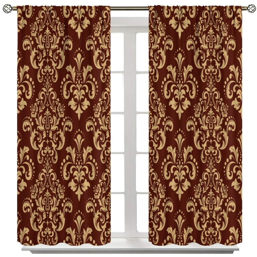 Damask Print Blackout Curtains Vintage Luxury Elegant Baroque Gothic Brown Gold Floral Bohemian Living Room Rod