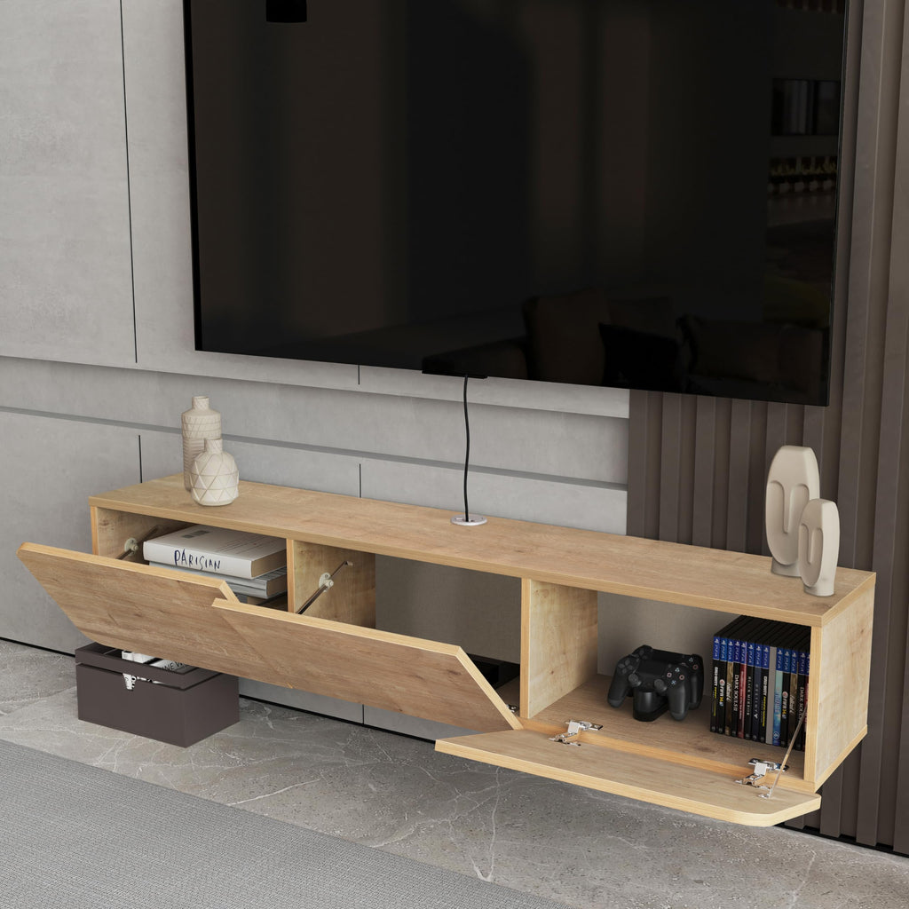 Mobili Modern Floating TV Stand Wall Mounted for 80 Inch TV, Oak Entertainment Center and TV Stands, Entertainment