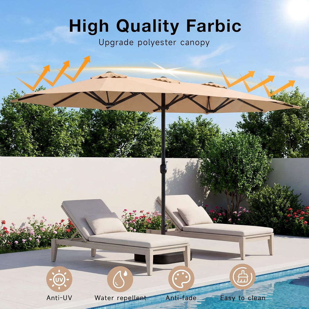 15ft Outdoor Patio Umbrella with Base Included, Extra Large Pool Umbrellas with Crank
