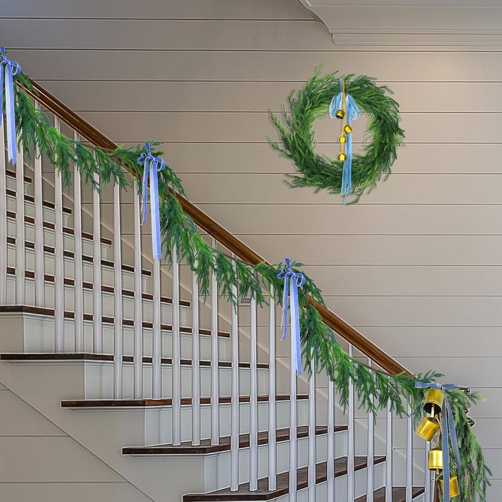 1 Pcs 18 Feet Christmas Norfolk Pine Garland Realistic Artificial Faux Greenery Cedar Garland for Mantle Holiday