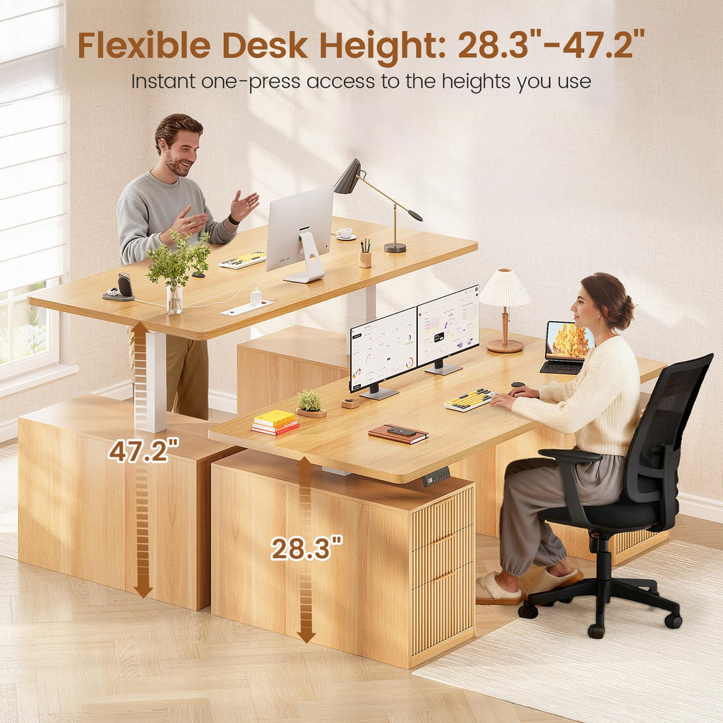 Electric Standing Desk with 6 Drawers, 55" Adjustable Stand up Desk with Storage, Fluted Computer Desks with Power