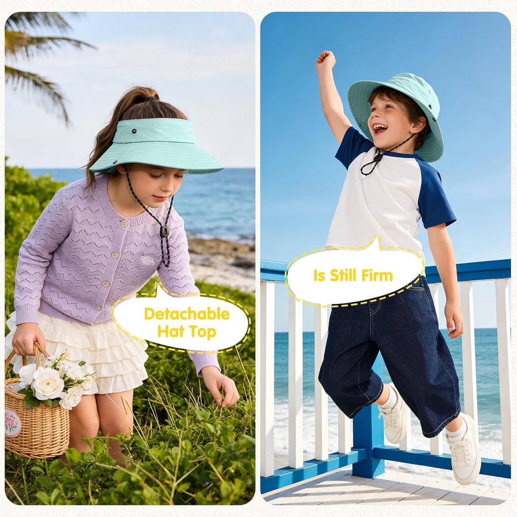 Kids UPF 50+ Sun Hat for Boys Girls Wide Brim Lightweight Bucket Hat for Hiking Beach Safari, Quick Dry Adjustable