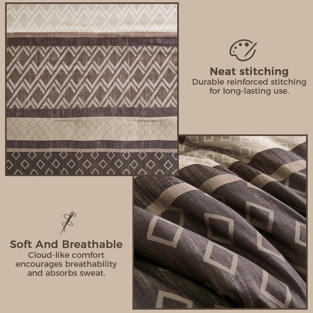 7-Piece Grey Brown Striped Comforter Set, Farmhouse Boho Bedding