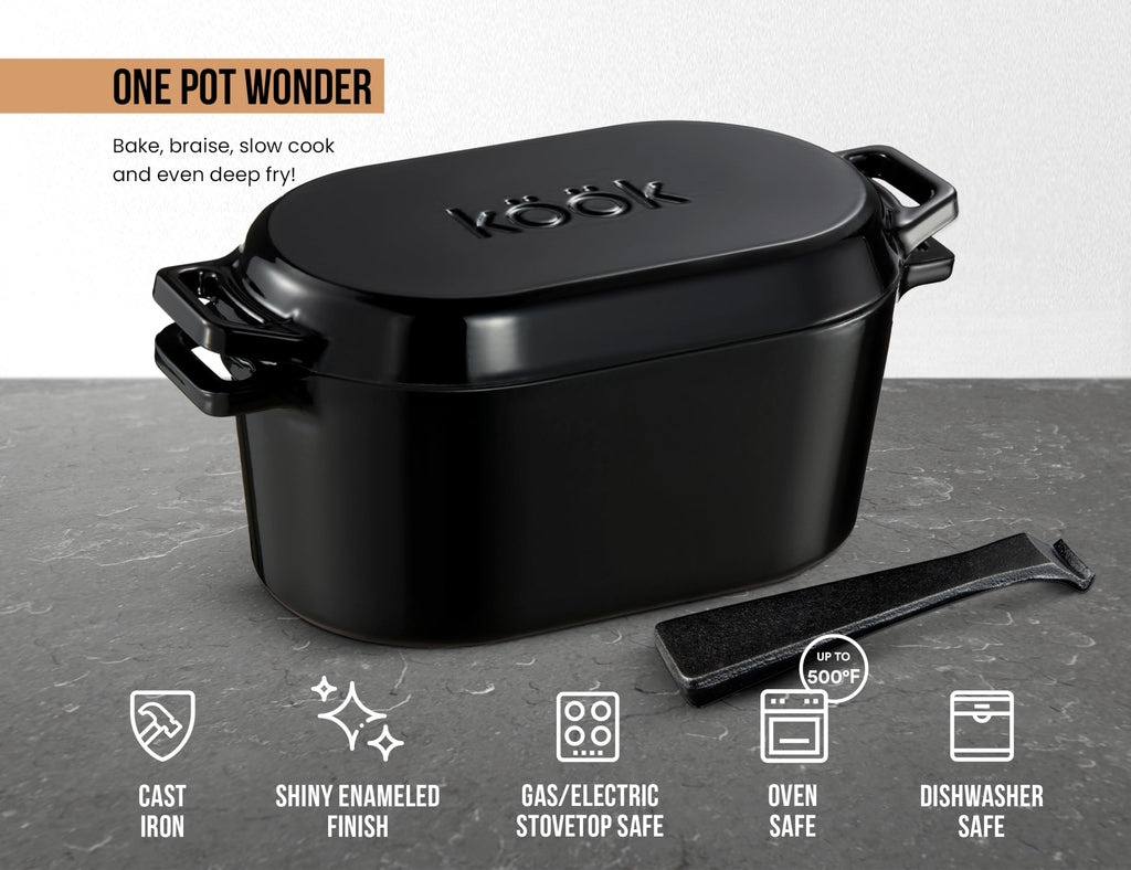 Oval Dutch Oven, for Bread Baking, Sourdough Loaf Pan, with Lid, Dual Handles, Enameled Cast Iron, includes Lid