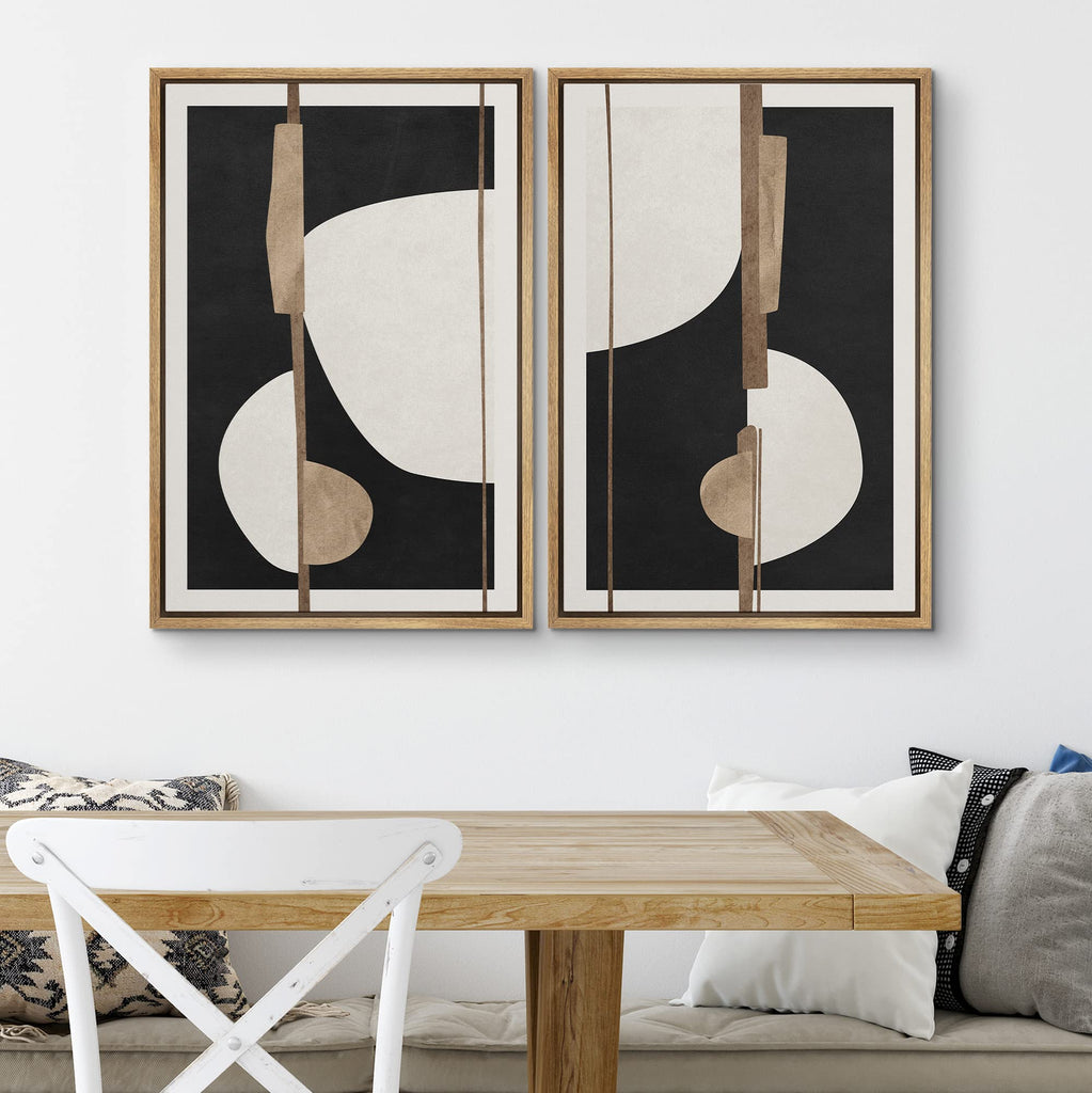 Framed Canvas Print Wall Art Set Geometric Mid-Century Gold White Polygon Abstract Shapes Illustrations Art
