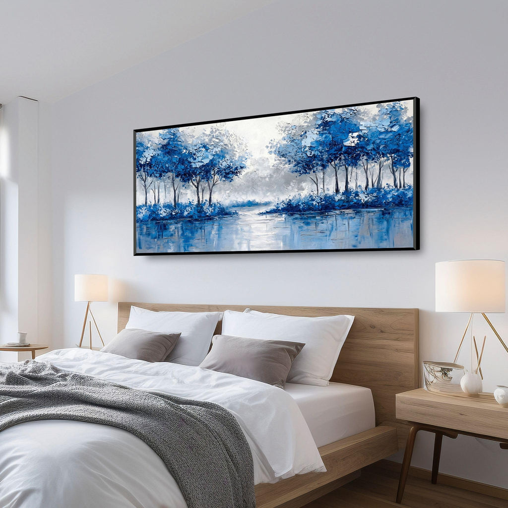 Extra Large Wall Art Above Couch Bedroom Office, Teal Green Blue Abstract Modern Luxury Framed Crystal Porcelain Wall